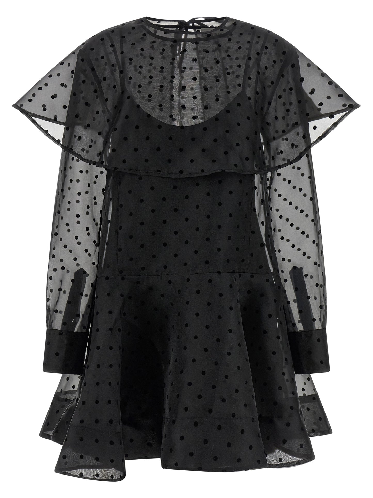 Dress by Ganni for women in polyester & viscose black & transparent features an cute silhouette, detailed with a and that elegantly flows into a cute maxi short mini.