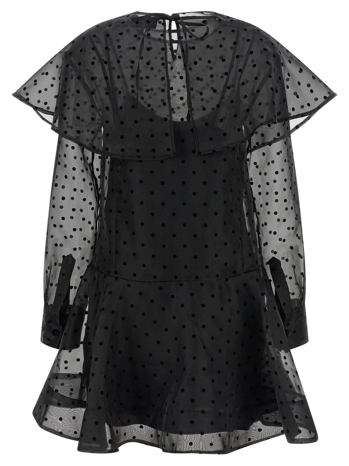 Dress by Ganni for women in polyester & viscose black & transparent showcases a striking silhouette, elegantly detailed with a , refined , and a striking maxi short mini for a striking finish.