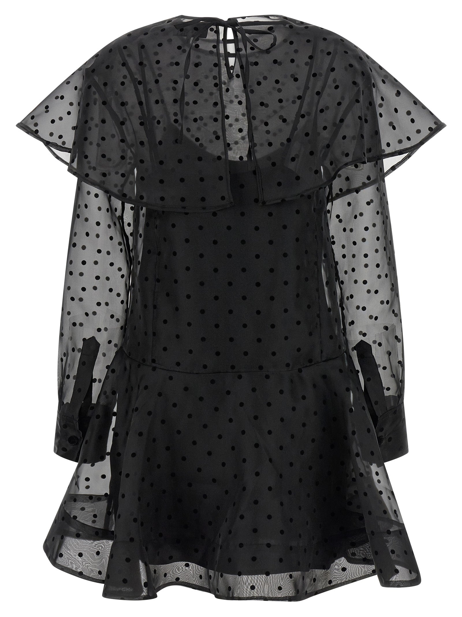 Dress by Ganni for women in polyester & viscose black & transparent showcases a striking silhouette, elegantly detailed with a , refined , and a striking maxi short mini for a striking finish.