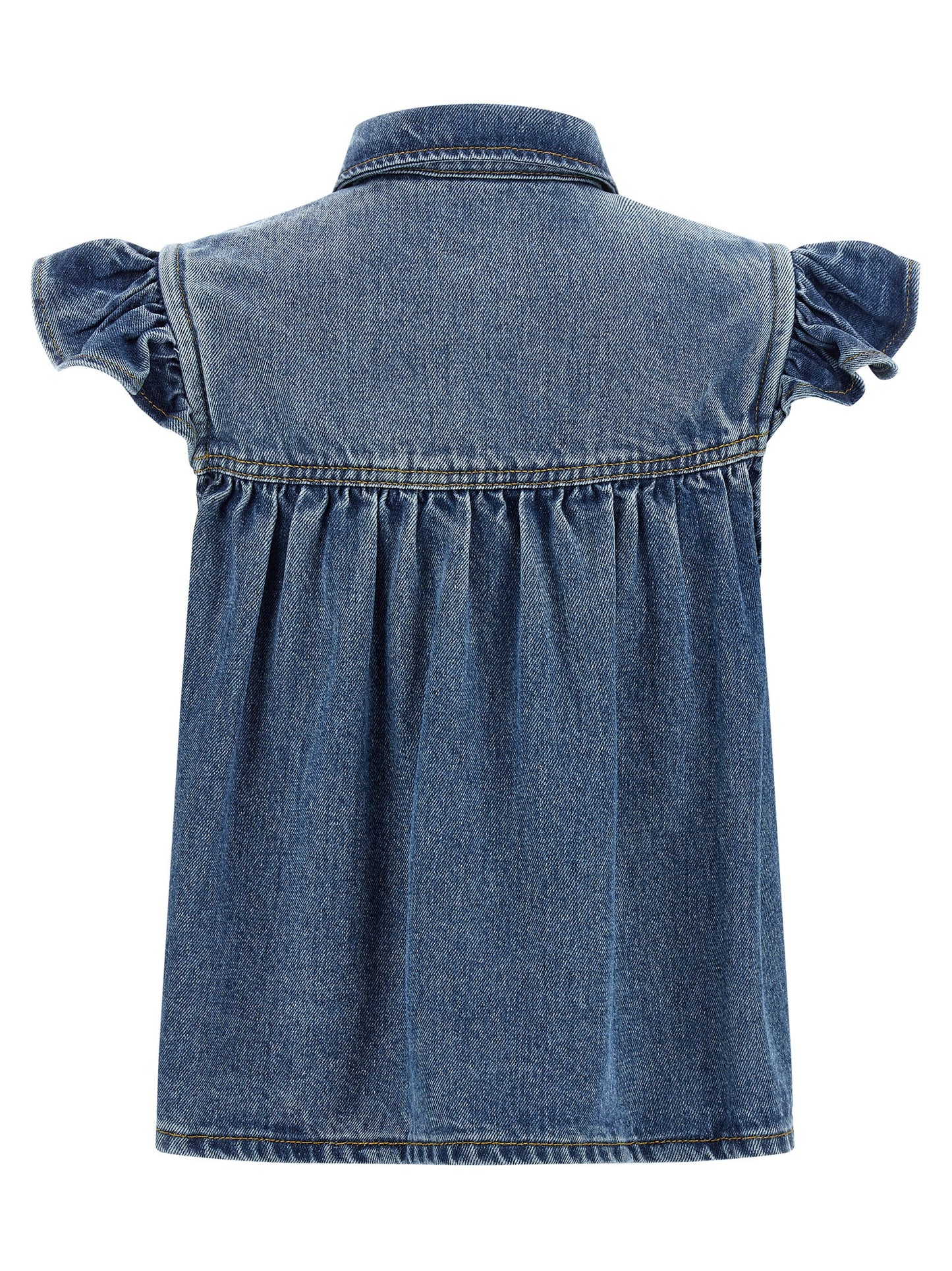 Shirt by Ganni for women in lyocell denim blue showcases a sublime silhouette, artfully detailed with a sublime shirt-collar neckline and for a sophisticated, sublime finish.