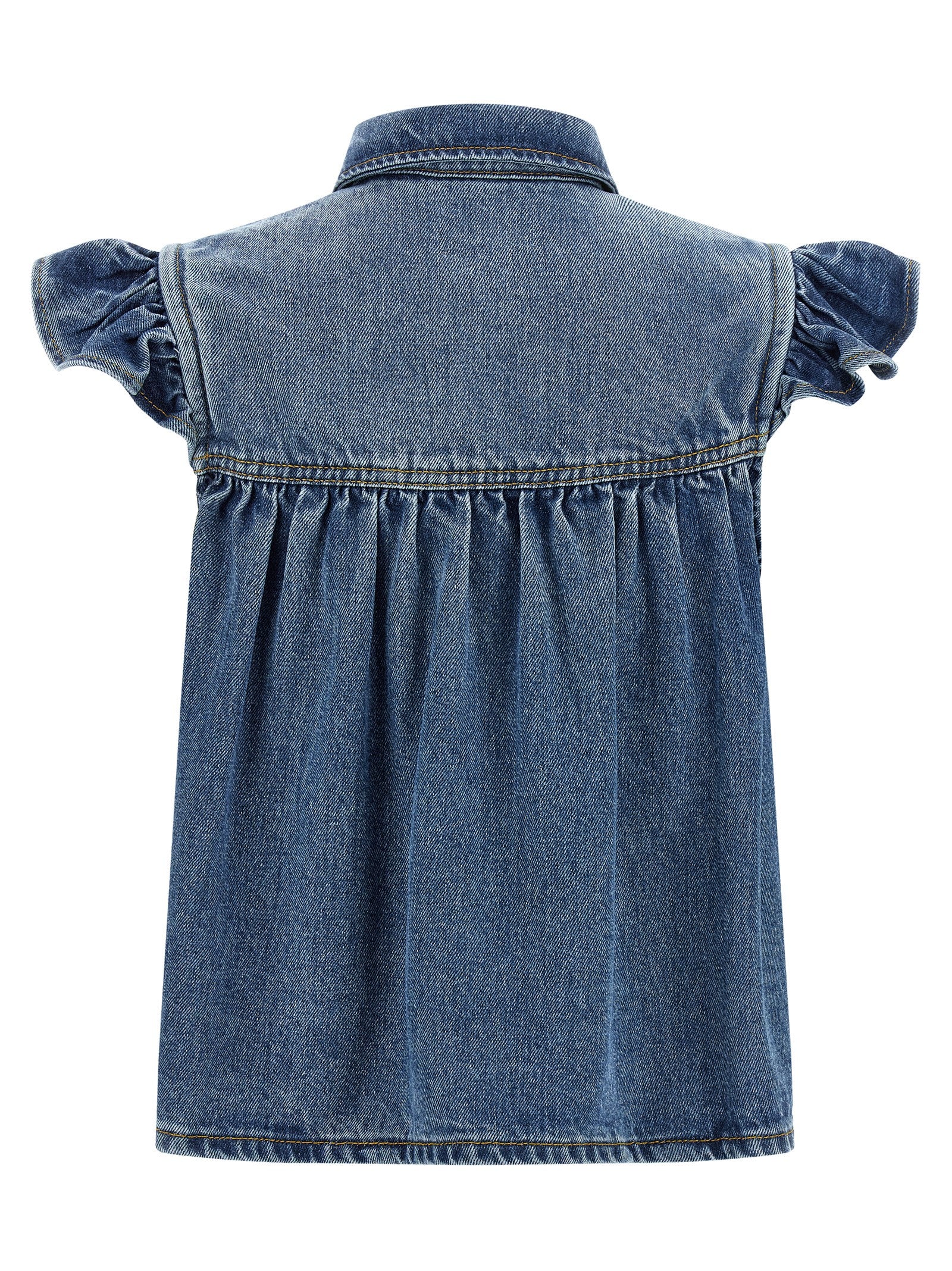 Shirt by Ganni for women in lyocell denim blue showcases a sublime silhouette, artfully detailed with a sublime shirt-collar neckline and for a sophisticated, sublime finish.