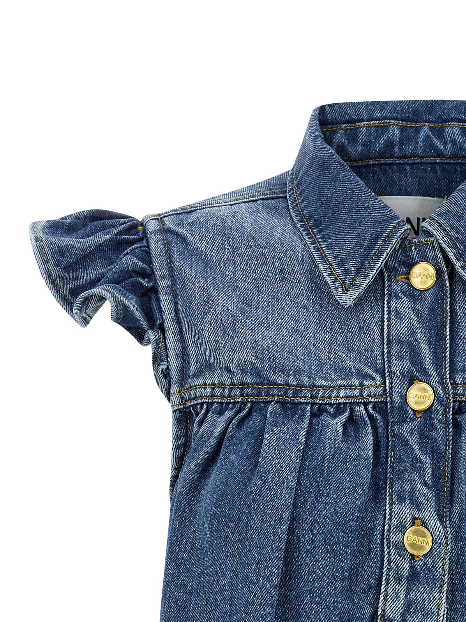 Shirt by Ganni for women in lyocell denim blue features an polished silhouette, showcasing a sophisticated and detail for a truly polished finish.