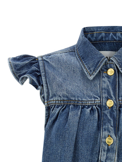Shirt by Ganni for women in lyocell denim blue features an polished silhouette, showcasing a sophisticated and detail for a truly polished finish.