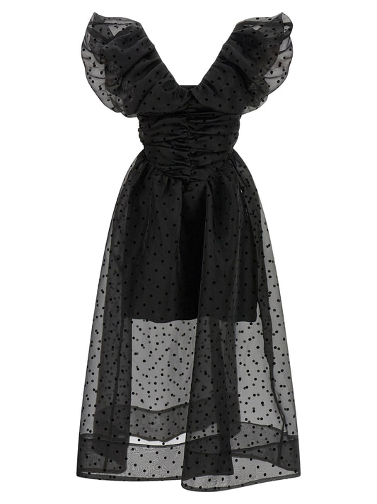 Ganni Black Recycled Polyester Midi Dress