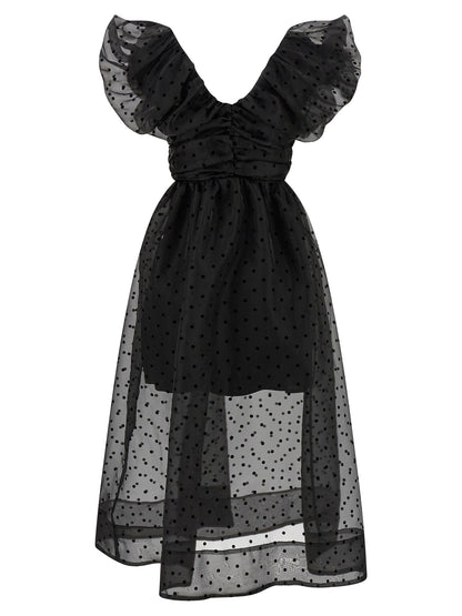Ganni Black Recycled Polyester Midi Dress