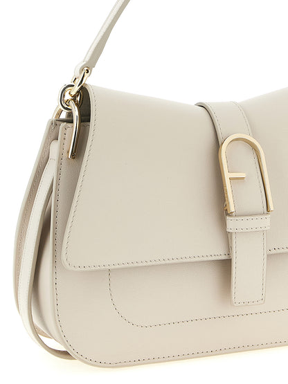 Shoulder Sling Flap Bag by Furla for women in calfskin leather beige features an effortlessly chic silhouette with a secure flap, ample , and versatile shoulder-strap, adjustable-strap & handle for effortlessly chic everyday luxury.