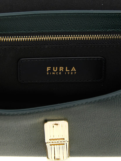 Small Crossbody Flap Handbag by Furla for women in calfskin leather bicolour & green showcases a versatile sophistication silhouette, featuring a secure flap & magnetic, versatile sophistication , and versatile crossbody-strap, shoulder-strap & adjustable-strap for a versatile sophistication finish.