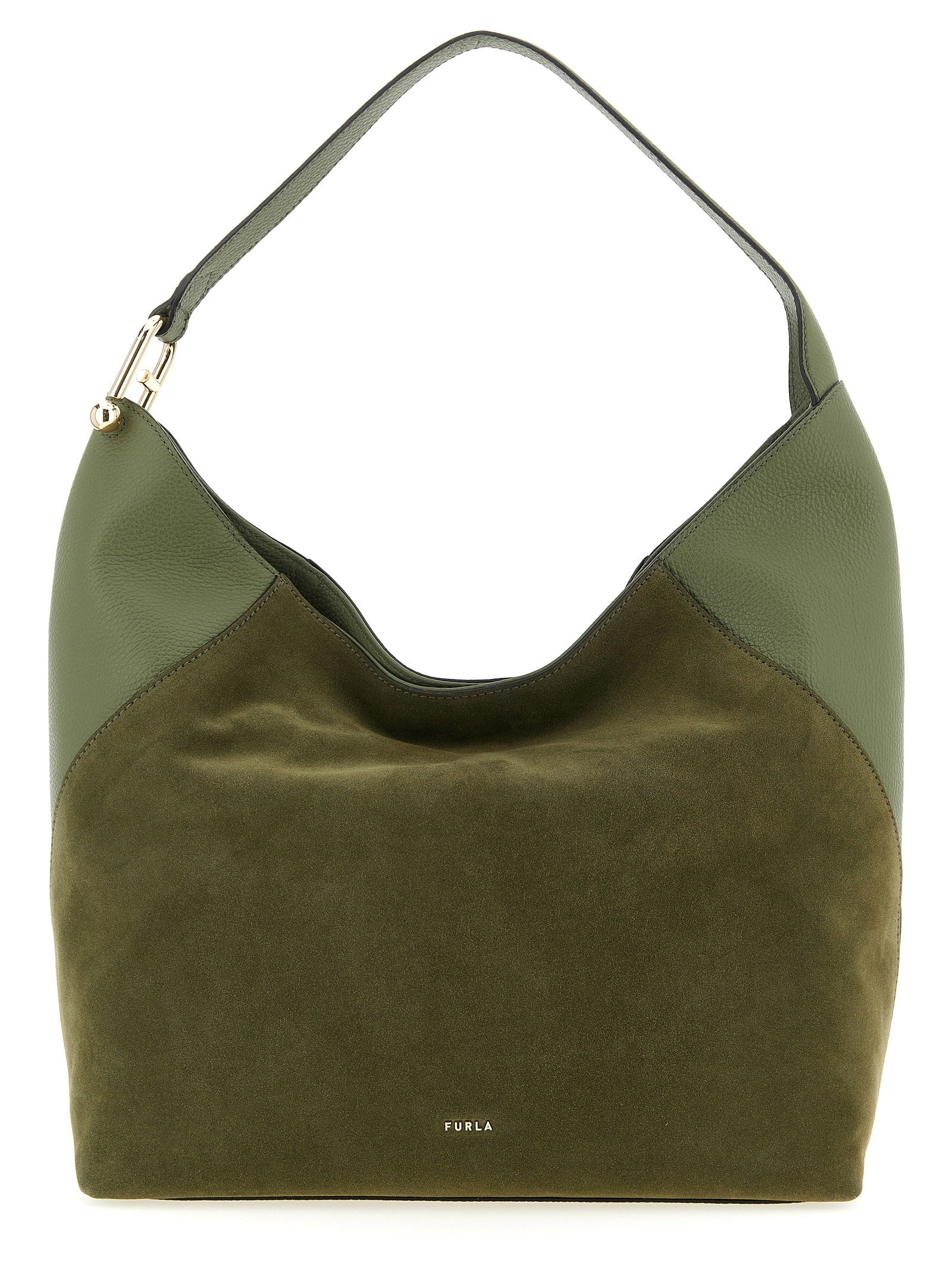 Large Shoulder Bag by Furla for women in calfskin leather bicolour & green features a effortless sophistication silhouette, secured by a magnetic with ample and versatile shoulder-strap & handle for a effortless sophistication finish.