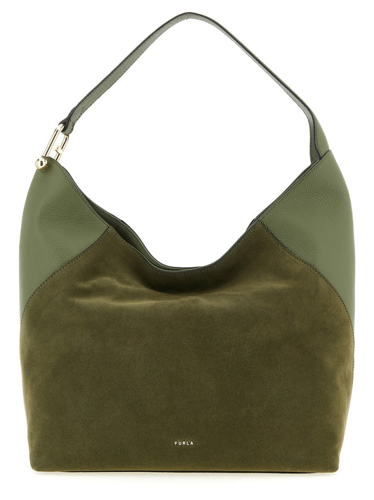 Large Shoulder Bag by Furla for women in calfskin leather bicolour & green features a effortless sophistication silhouette, secured by a magnetic with ample and versatile shoulder-strap & handle for a effortless sophistication finish.