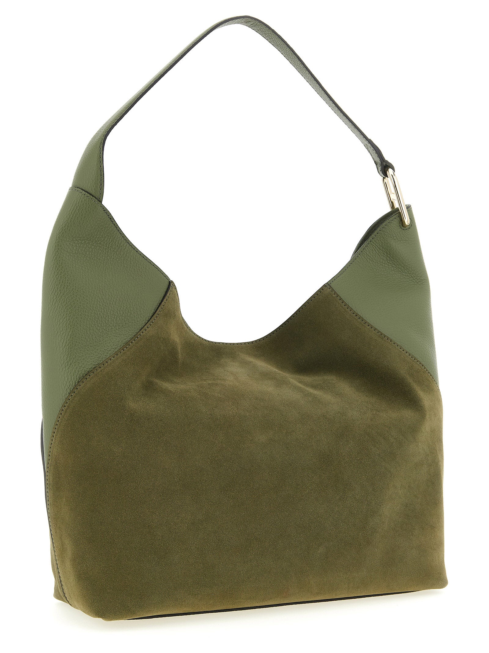 Large Shoulder Bag by Furla for women in calfskin leather bicolour & green features a statuesque silhouette, showcasing a secure magnetic and statuesque with versatile shoulder-strap & handle for a statuesque finish.