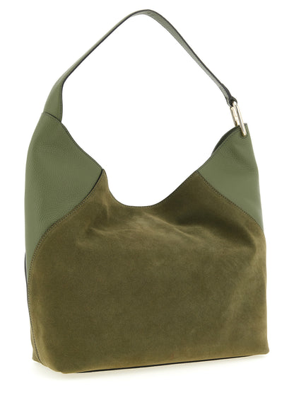 Large Shoulder Bag by Furla for women in calfskin leather bicolour & green features a statuesque silhouette, showcasing a secure magnetic and statuesque with versatile shoulder-strap & handle for a statuesque finish.