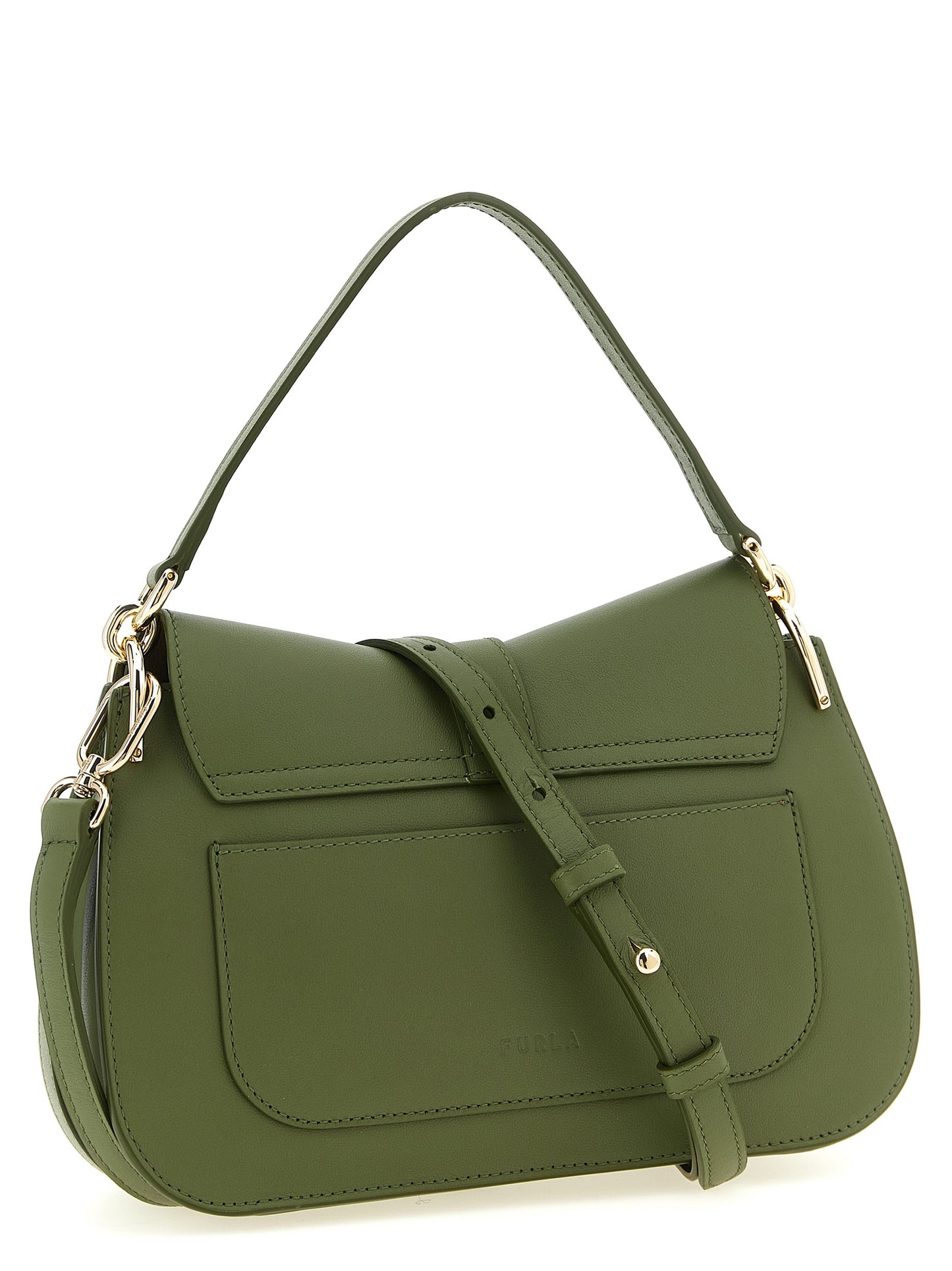 Shoulder Flap Bag by Furla for women in calfskin leather bicolour & green features an effortlessly chic silhouette with a secure flap, ample , and versatile shoulder-strap, adjustable-strap & handle for effortlessly chic everyday luxury.