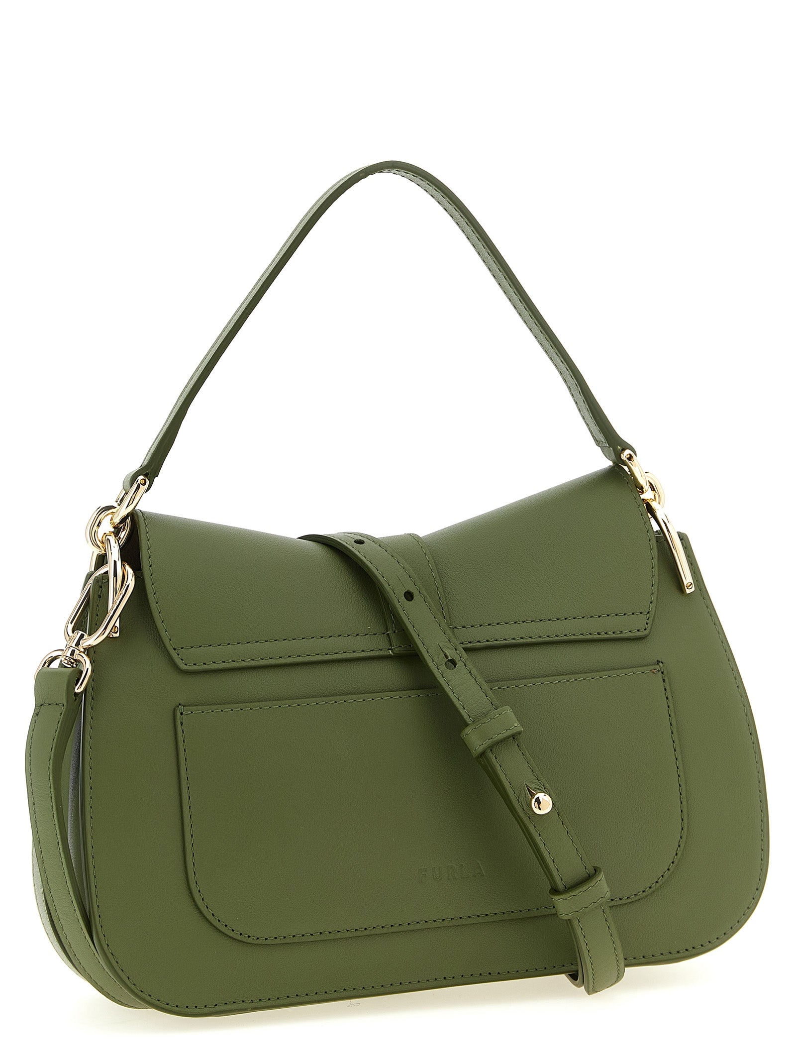 Shoulder Flap Bag by Furla for women in calfskin leather bicolour & green features an effortlessly chic silhouette with a secure flap, ample , and versatile shoulder-strap, adjustable-strap & handle for effortlessly chic everyday luxury.