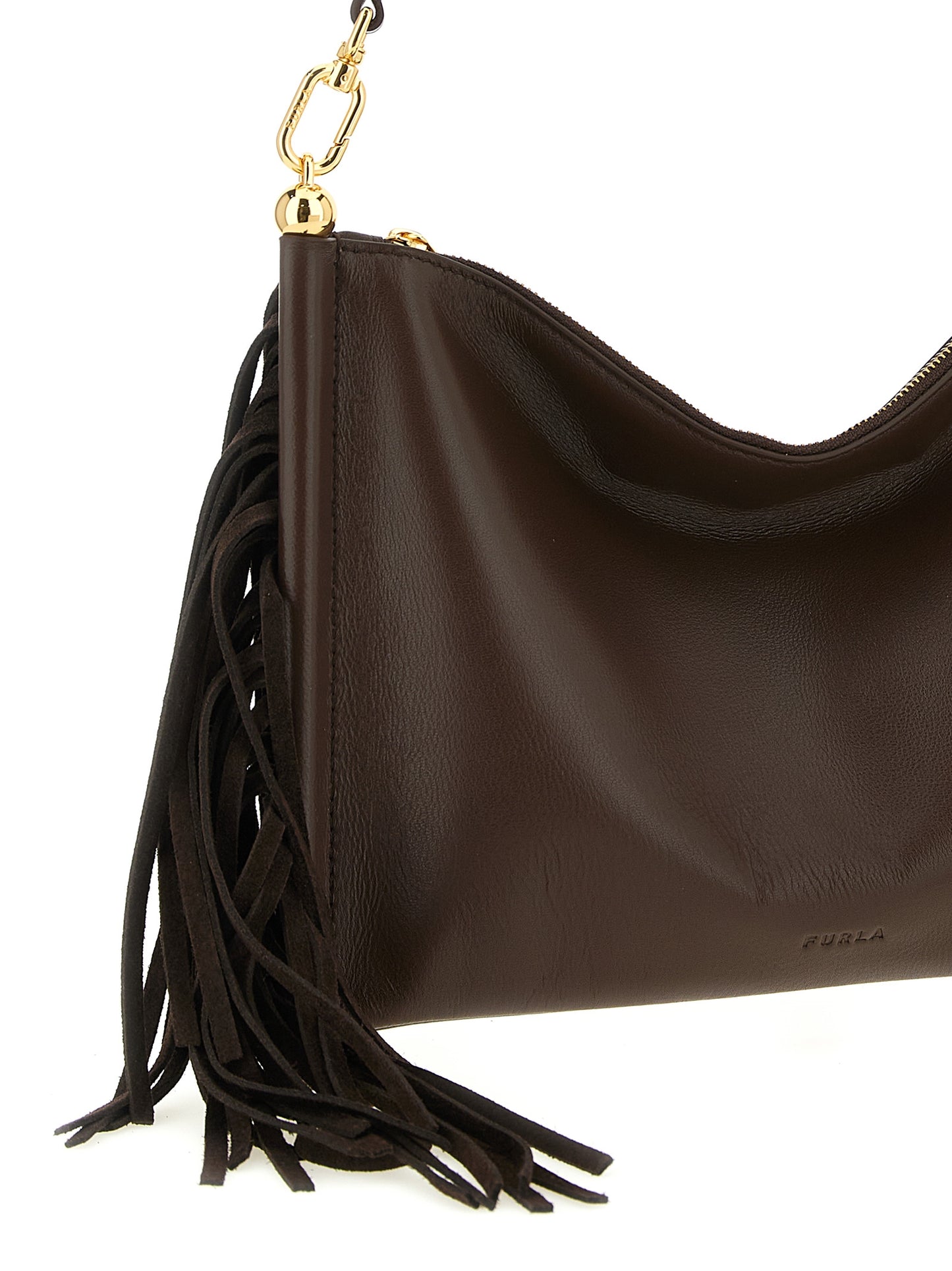 Mini Shoulder Bag by Furla for women in pu leather brown features an effortlessly chic silhouette with a secure zipper, ample , and versatile shoulder-strap & adjustable-strap for effortlessly chic everyday luxury.