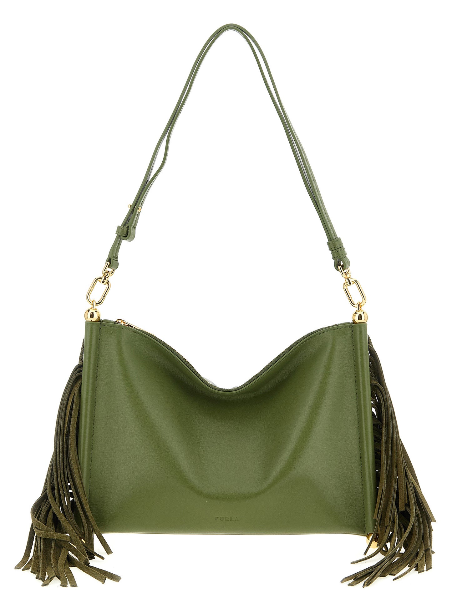 Mini Shoulder Bag by Furla for women in pu leather bicolour & green features a stately silhouette, showcasing a secure zipper, ample , and stately shoulder-strap & adjustable-strap for a stately finish.
