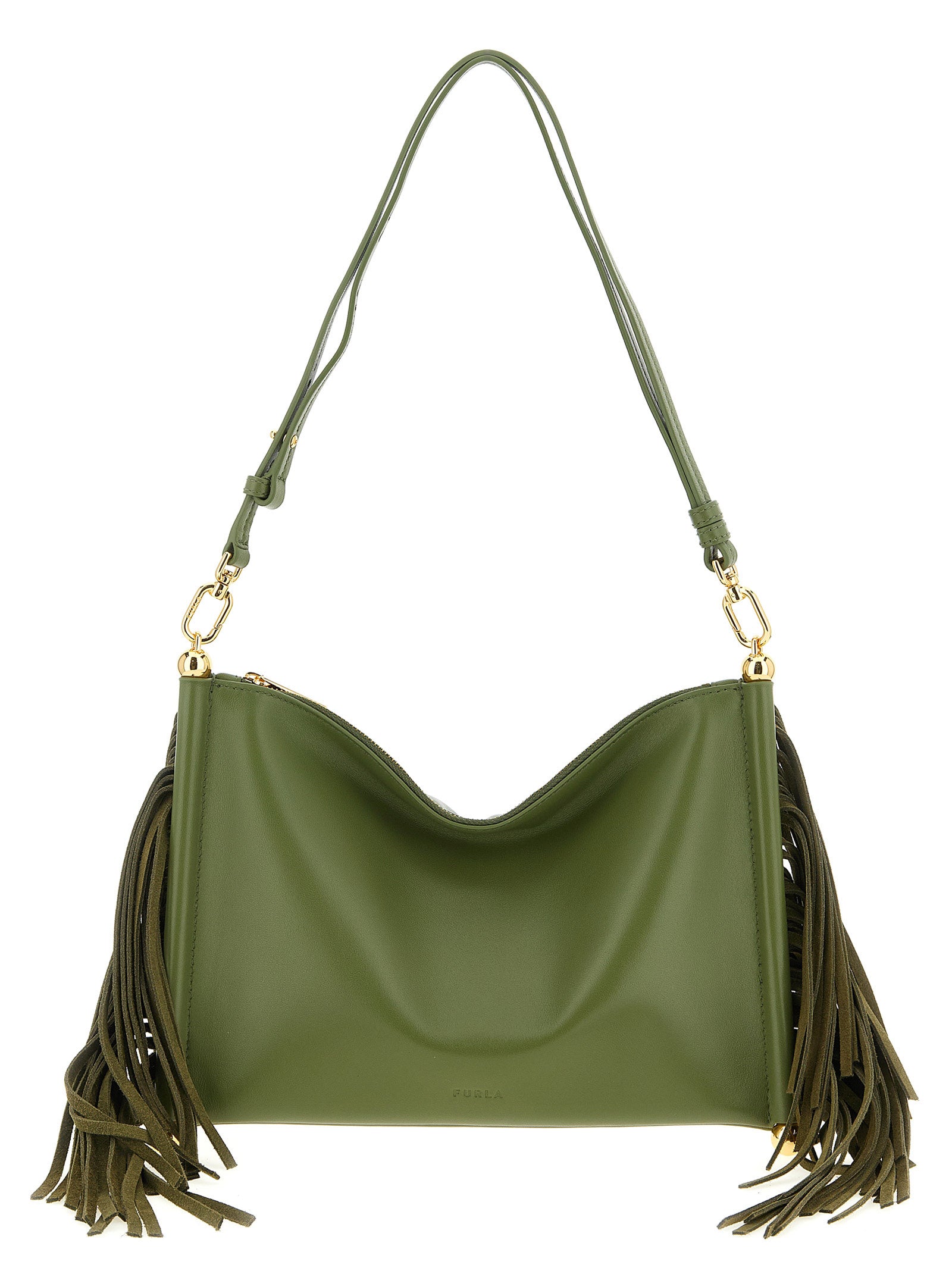 Mini Shoulder Bag by Furla for women in pu leather bicolour & green features a stately silhouette, showcasing a secure zipper, ample , and stately shoulder-strap & adjustable-strap for a stately finish.