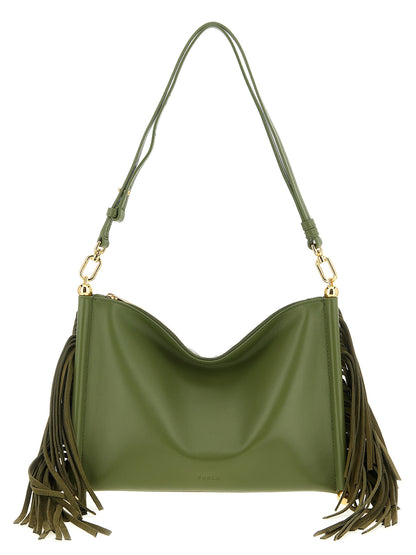 Mini Shoulder Bag by Furla for women in pu leather bicolour & green features a stately silhouette, showcasing a secure zipper, ample , and stately shoulder-strap & adjustable-strap for a stately finish.