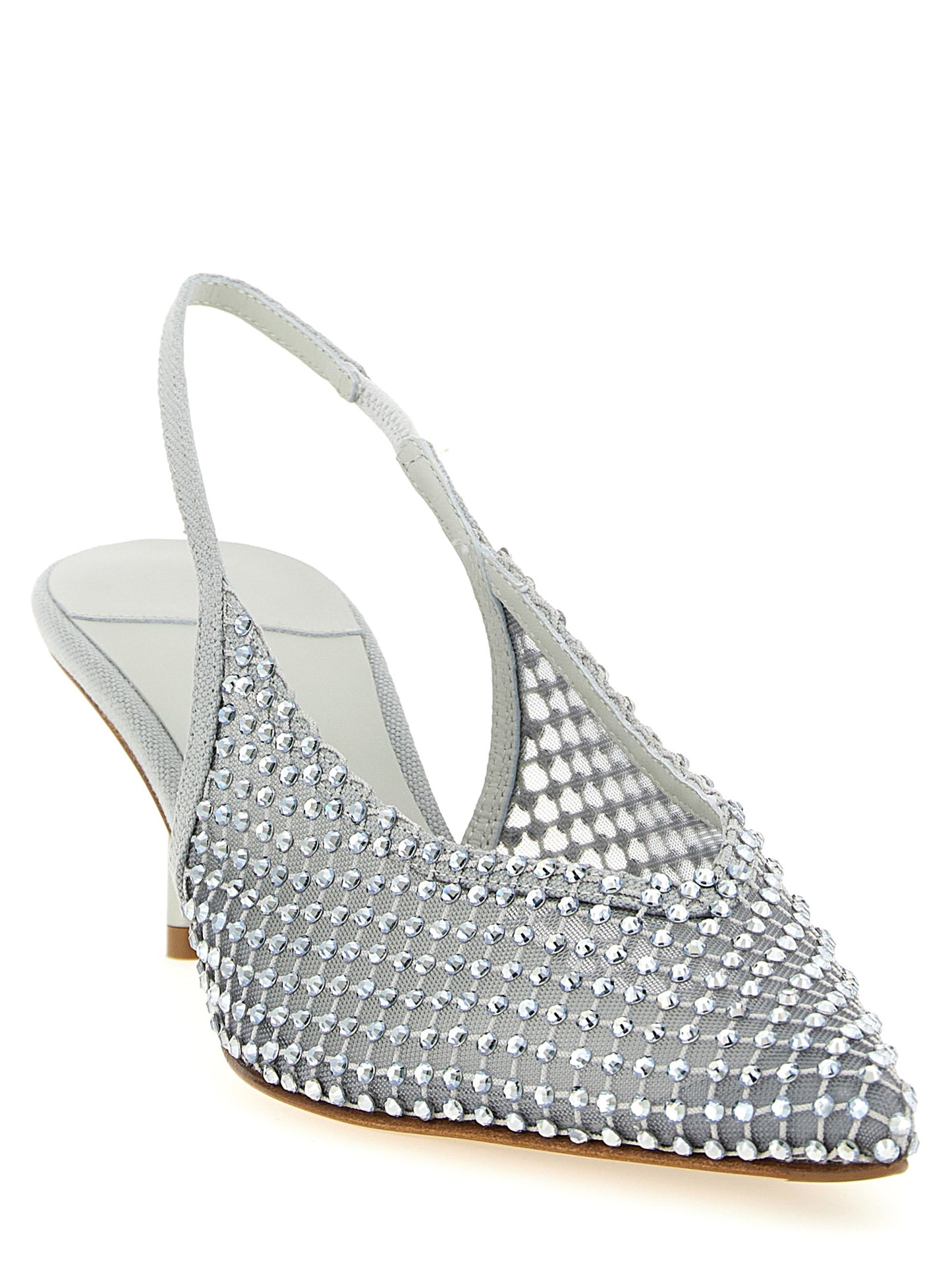 Mid-Heel Stiletto Slingback Pumps Heels by LE SILLA for women in polyamide polyester cotton canvas gray, silver & transparent features a effortless chic silhouette, showcasing the Women's Polyamide Polyester Cotton Canvas Mid-Heel Stiletto Slingback Pumps Heels design with a effortless chic stiletto mid-heel and pointed toe style for a effortless chic finish.