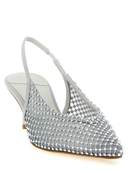 Mid-Heel Stiletto Slingback Pumps Heels by LE SILLA for women in polyamide polyester cotton canvas gray, silver & transparent features a effortless chic silhouette, showcasing the Women's Polyamide Polyester Cotton Canvas Mid-Heel Stiletto Slingback Pumps Heels design with a effortless chic stiletto mid-heel and pointed toe style for a effortless chic finish.