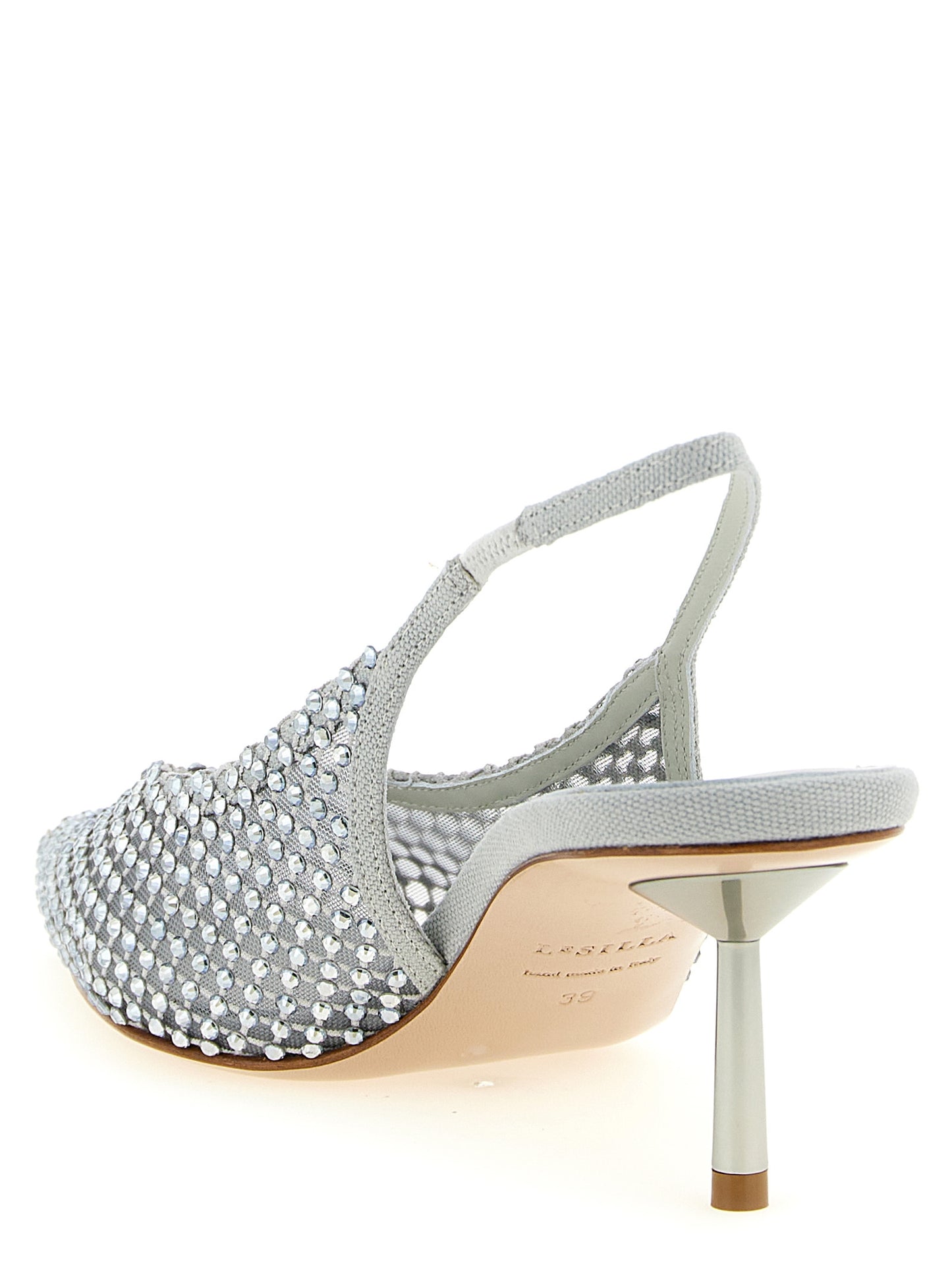 Mid-Heel Stiletto Slingback Pumps Heels by LE SILLA for women in polyamide polyester cotton canvas gray, silver & transparent features a effortlessly chic Women's Polyamide Polyester Cotton Canvas Mid-Heel Stiletto Slingback Pumps Heels design with a sophisticated stiletto mid-heel and elegant pointed toe style.