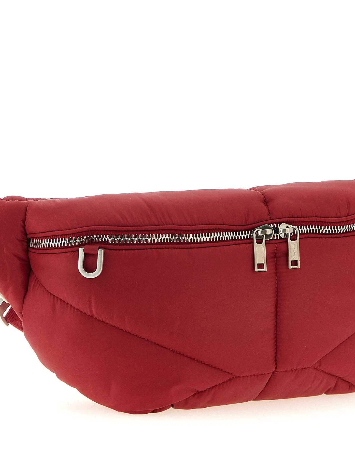 Quilted Crossbody Fanny Pack Handbag by Rick Owens for women in polyester multicolor, red & patterned features a transformative sophistication silhouette, showcasing a secure zipper, ample , and versatile crossbody-strap, shoulder-strap, adjustable-strap & belt-strap for a transformative sophistication look.