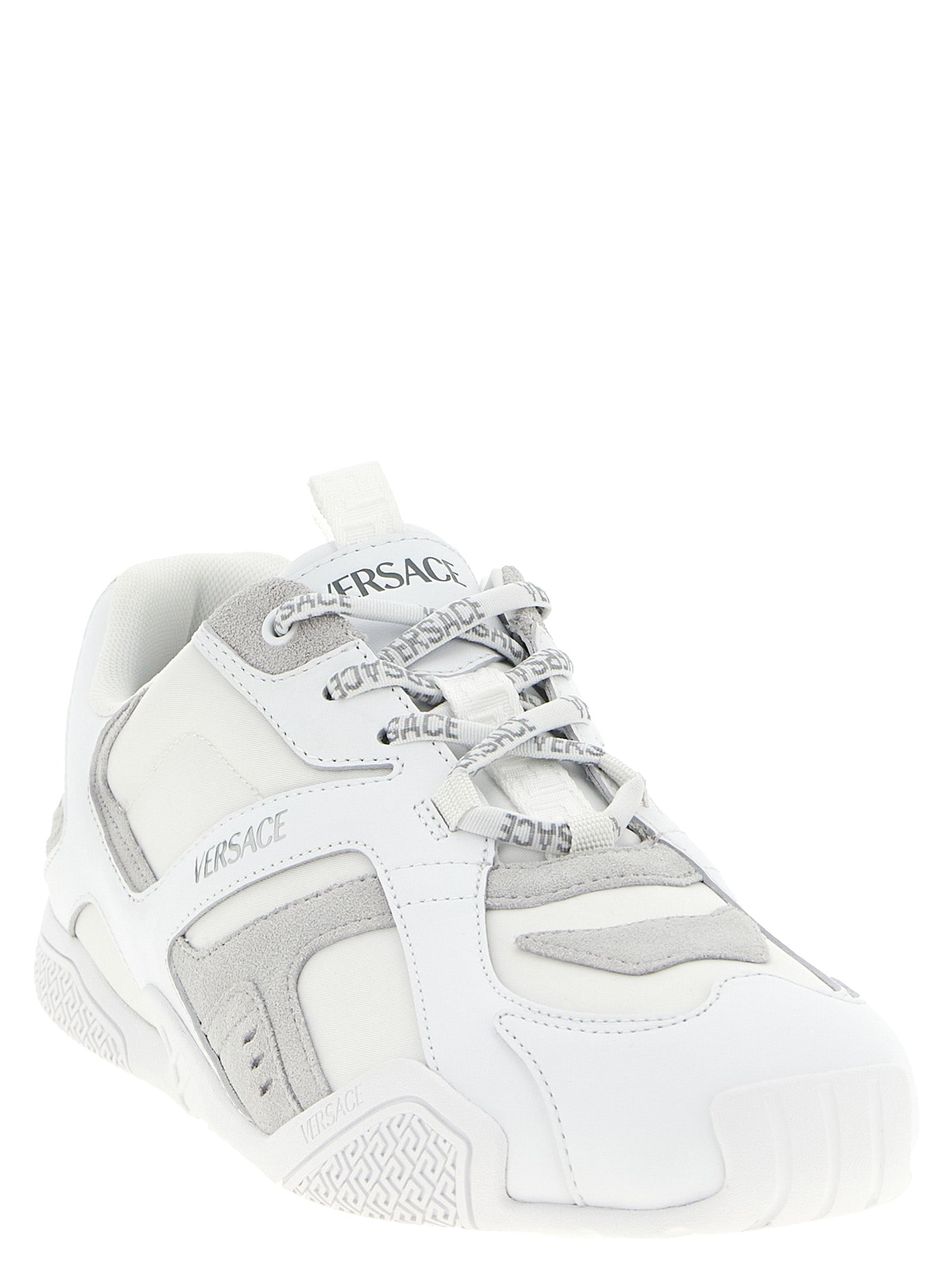 Athletic Sneakers by Versace for men in suede calfskin leather white, patterned & print showcases an impeccable silhouette, defined by an impeccable athletic style design that perfectly captures the essence of the Men's Athletic Suede Calfskin Leather Sneakers.