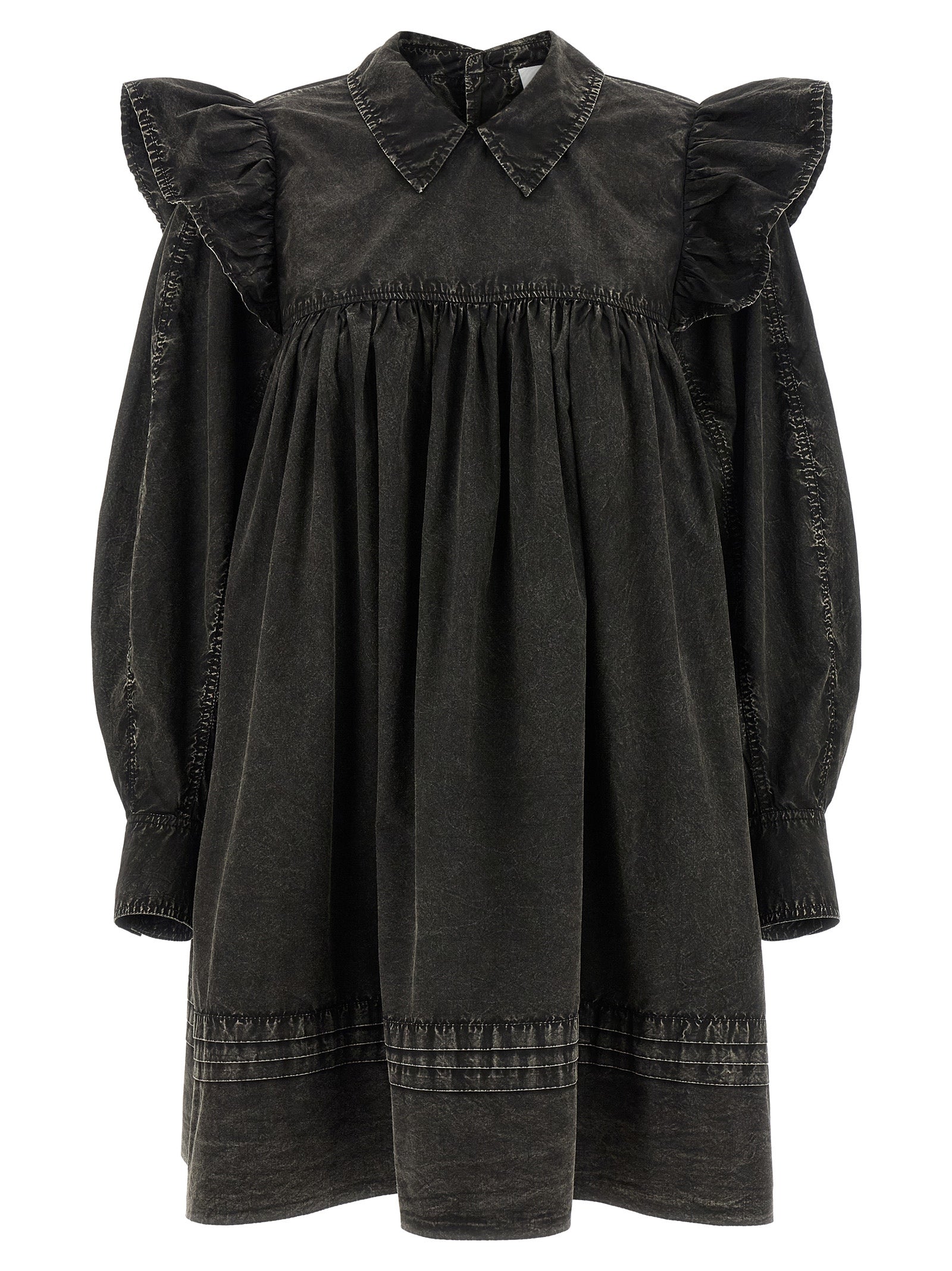 Dress by Ganni for women in organic cotton black features an cute silhouette, detailed with a and that elegantly flows into a cute maxi short mini.