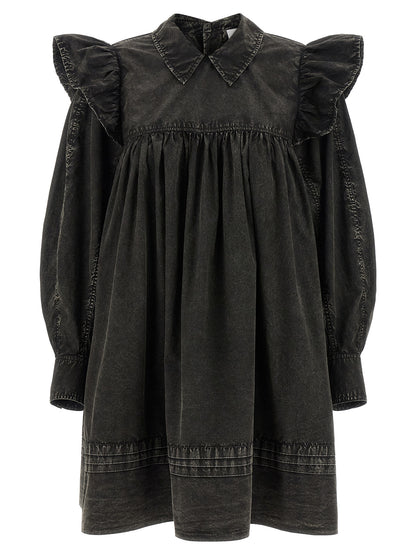 Dress by Ganni for women in organic cotton black features an cute silhouette, detailed with a and that elegantly flows into a cute maxi short mini.