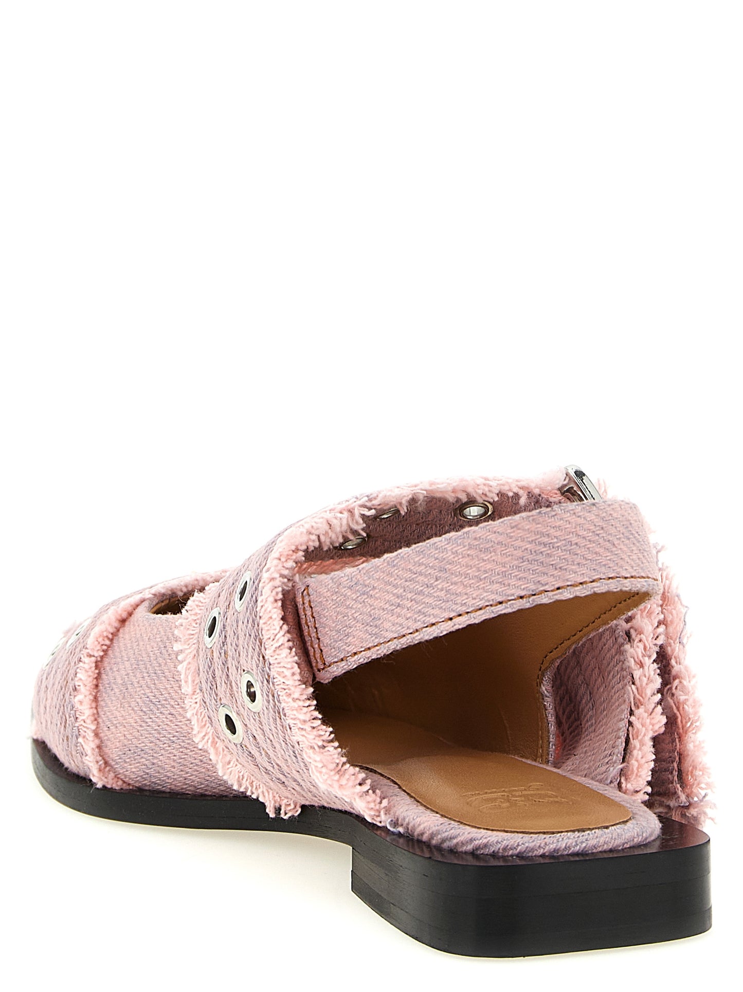 Ballet Slingback Flat Shoes by Ganni for women in organic denim cotton & leather multicolor & pink features an captivating silhouette, showcasing the captivating style of the Women's Organic Denim Cotton & Leather Ballet Slingback Flat Shoes with its distinct and refined .