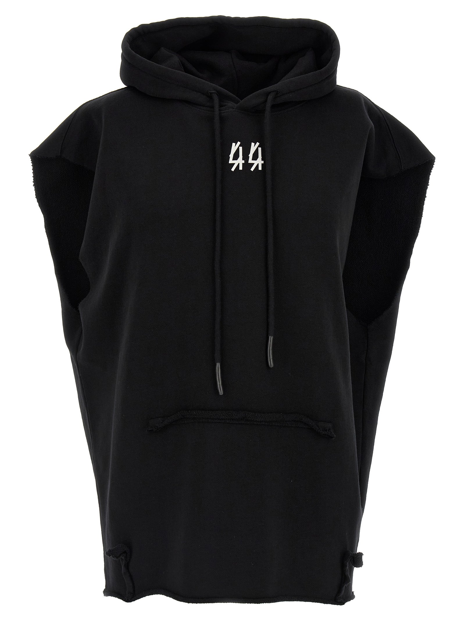 Sweatshirt Hoodie by 44 Label Group for men in cotton black & print showcases a city-ready silhouette, artfully detailed with a signature hooded neckline and sleeveless for a city-ready finish.