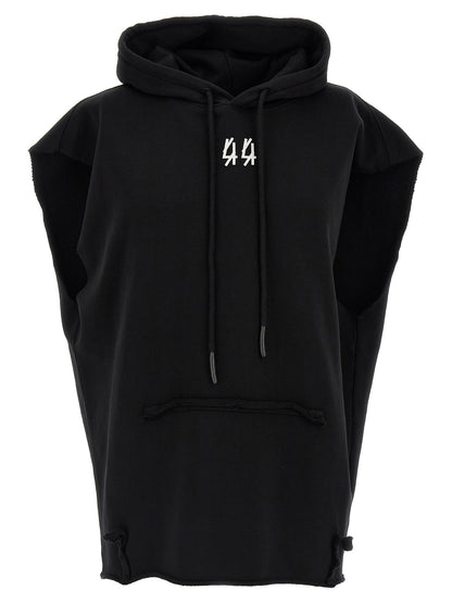 Sweatshirt Hoodie by 44 Label Group for men in cotton black & print showcases a city-ready silhouette, artfully detailed with a signature hooded neckline and sleeveless for a city-ready finish.