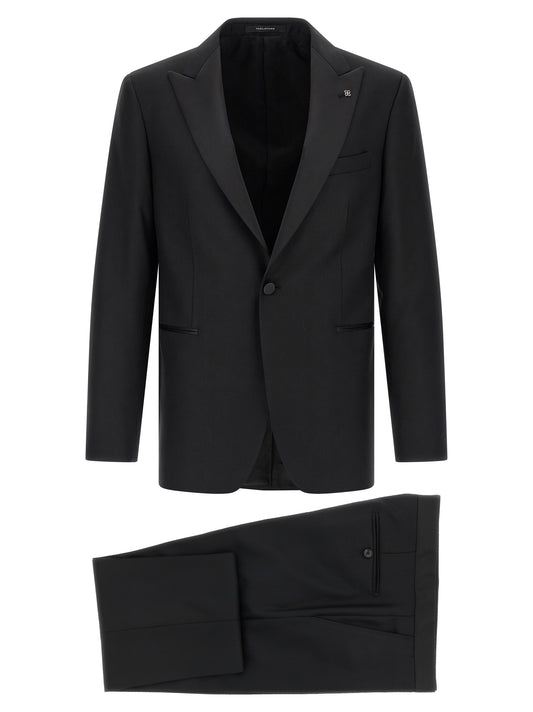 Pant Suit by Tagliatore for men in cupro virgin wool black & signature presents a nuanced silhouette, showcasing a nuanced and nuanced for an elevated aesthetic.
