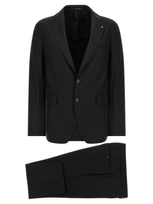 Pant Suit by Tagliatore for men in cotton virgin wool & cupro black & signature features a tailored silhouette, showcasing a sophisticated and tailored for a refined, professional look.