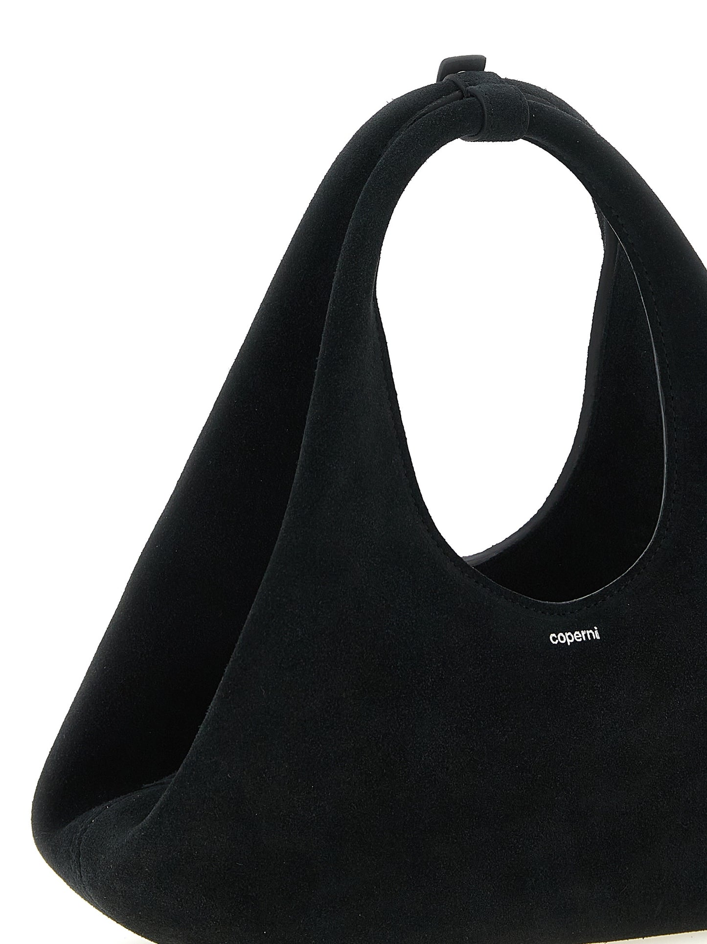 Mini Handbag by Coperni for women in bos taurus calf suede leather black features an refined silhouette, showcasing a secure zipper, ample , and versatile handle for a sophisticated refined aesthetic.