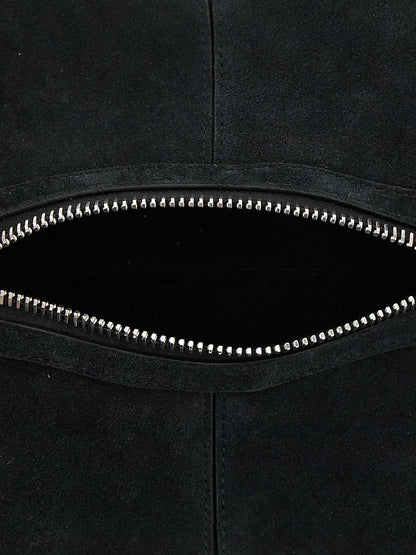 This Mini Handbag by Coperni for women in bos taurus calf suede leather and black presents a sculptural silhouette featuring a secure zipper, ample , and versatile handle for a sculptural finish.