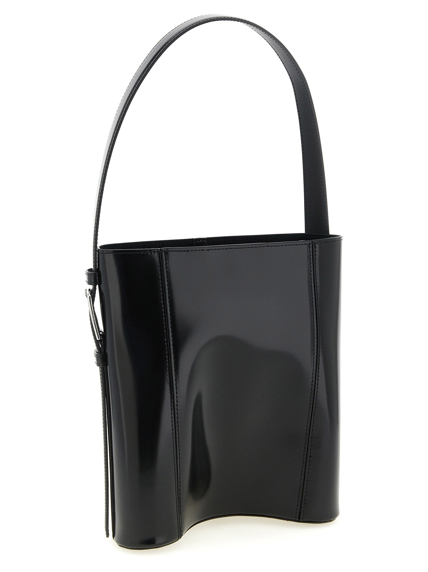 Shoulder Bucket Bag by Coperni for women in bos taurus calf suede leather black presents a statuesque silhouette, showcasing a secure and statuesque with versatile shoulder-strap, adjustable-strap & handle for a sophisticated look.