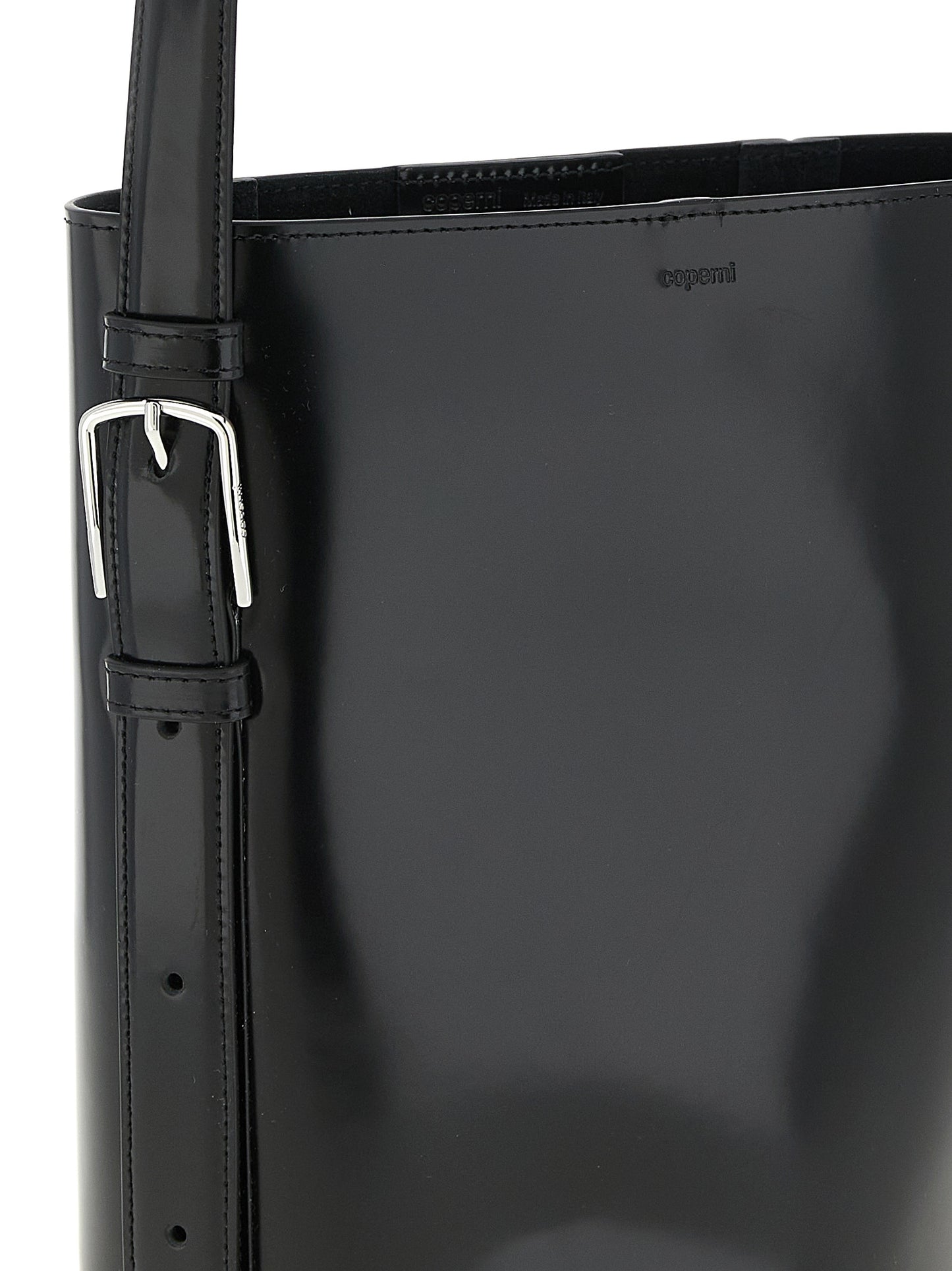 Shoulder Bucket Bag by Coperni for women in bos taurus calf suede leather black features a statuesque silhouette, showcasing a secure and statuesque with versatile shoulder-strap, adjustable-strap & handle for a statuesque finish.