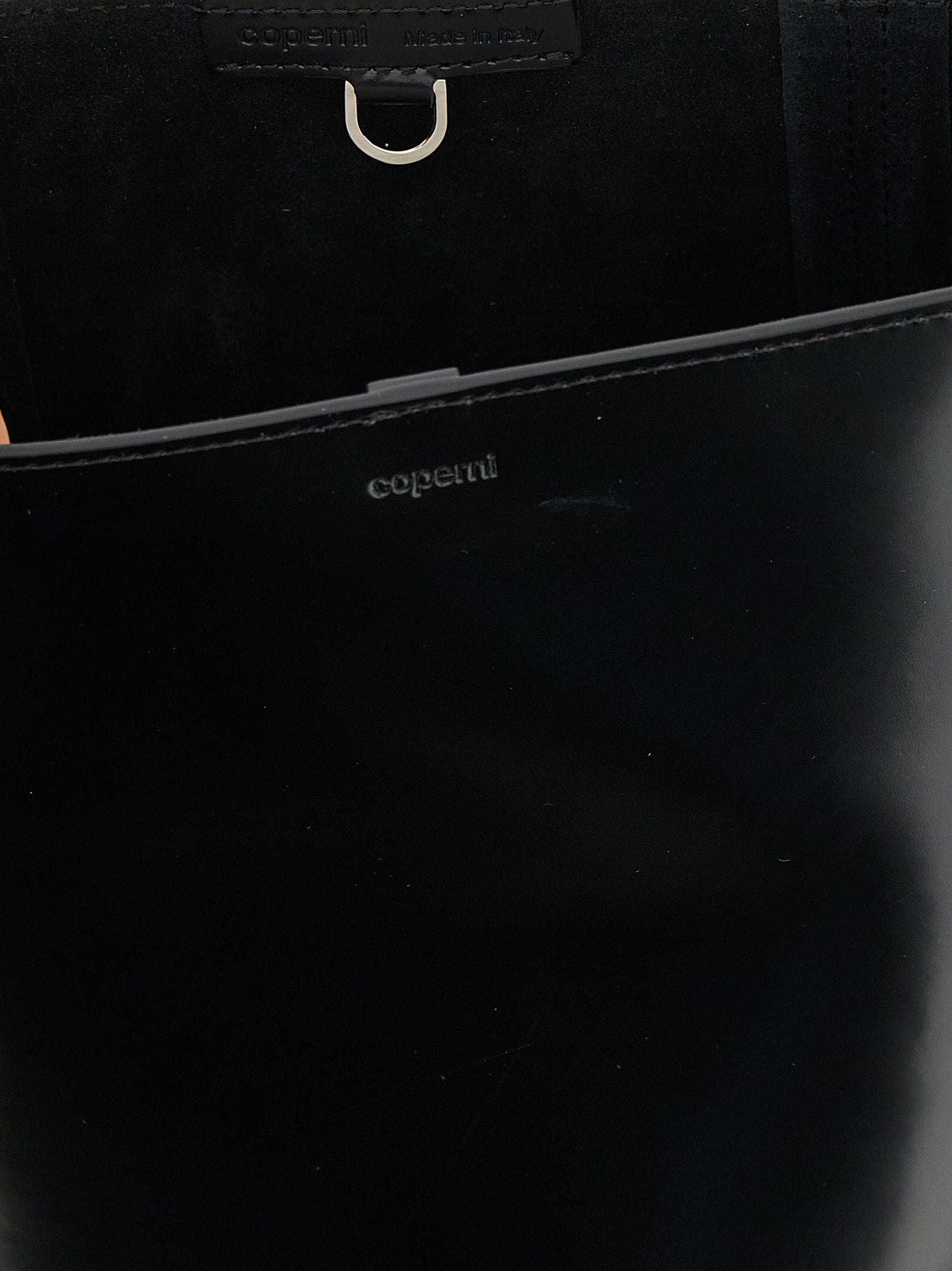 Shoulder Bucket Bag by Coperni for women in bos taurus calf suede leather black showcases a statuesque silhouette, artfully detailed with a secure , organized , and versatile shoulder-strap, adjustable-strap & handle for a statuesque look.