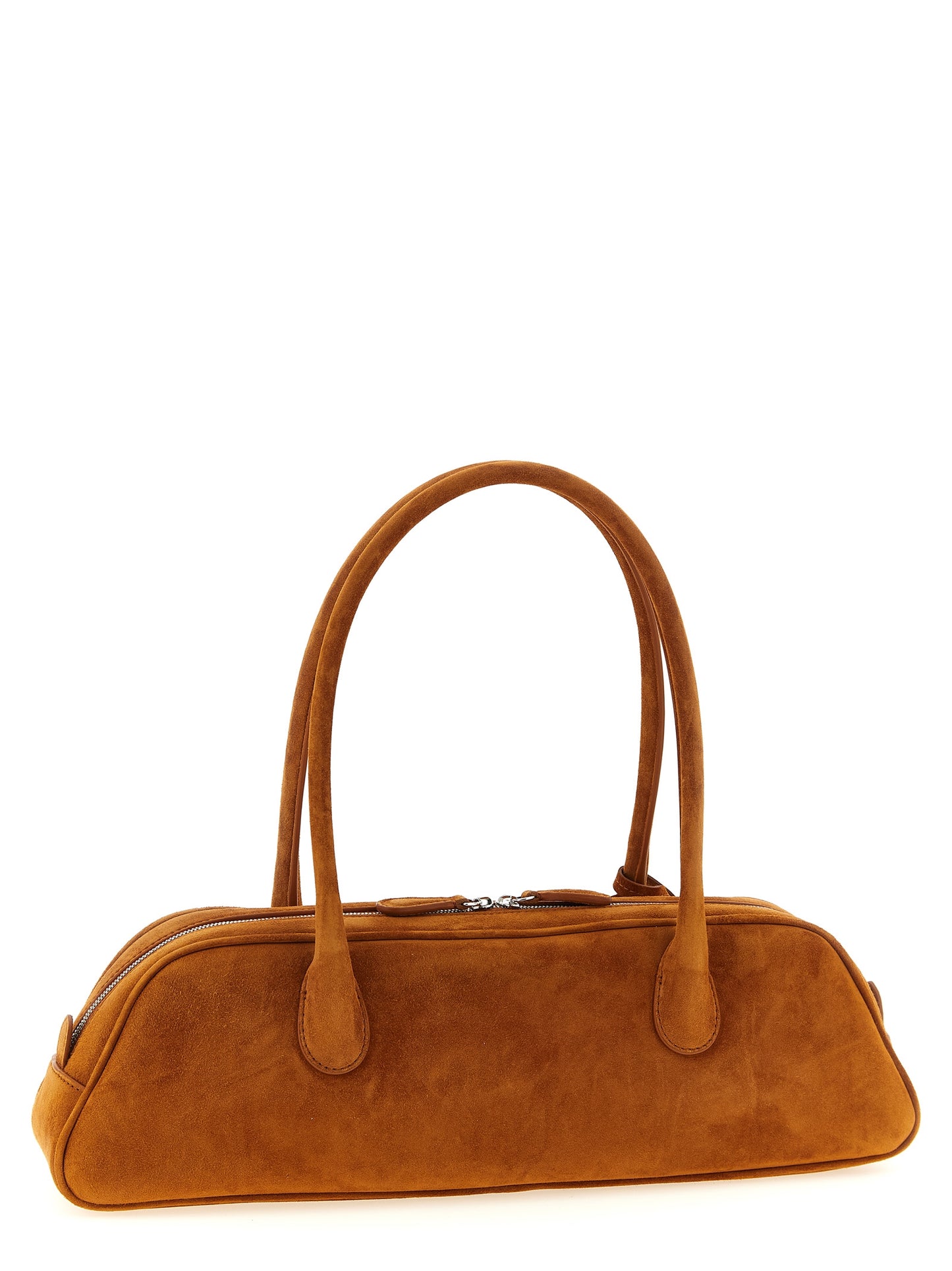 Shoulder Trapeze Bag by Magda Butrym for women in suede calfskin leather brown, rose & signature features a enviable silhouette, showcasing a secure zipper, ample , and enviable shoulder-strap & handle for a enviable finish.