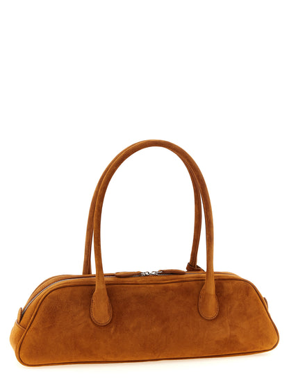 Shoulder Trapeze Bag by Magda Butrym for women in suede calfskin leather brown, rose & signature features a enviable silhouette, showcasing a secure zipper, ample , and enviable shoulder-strap & handle for a enviable finish.