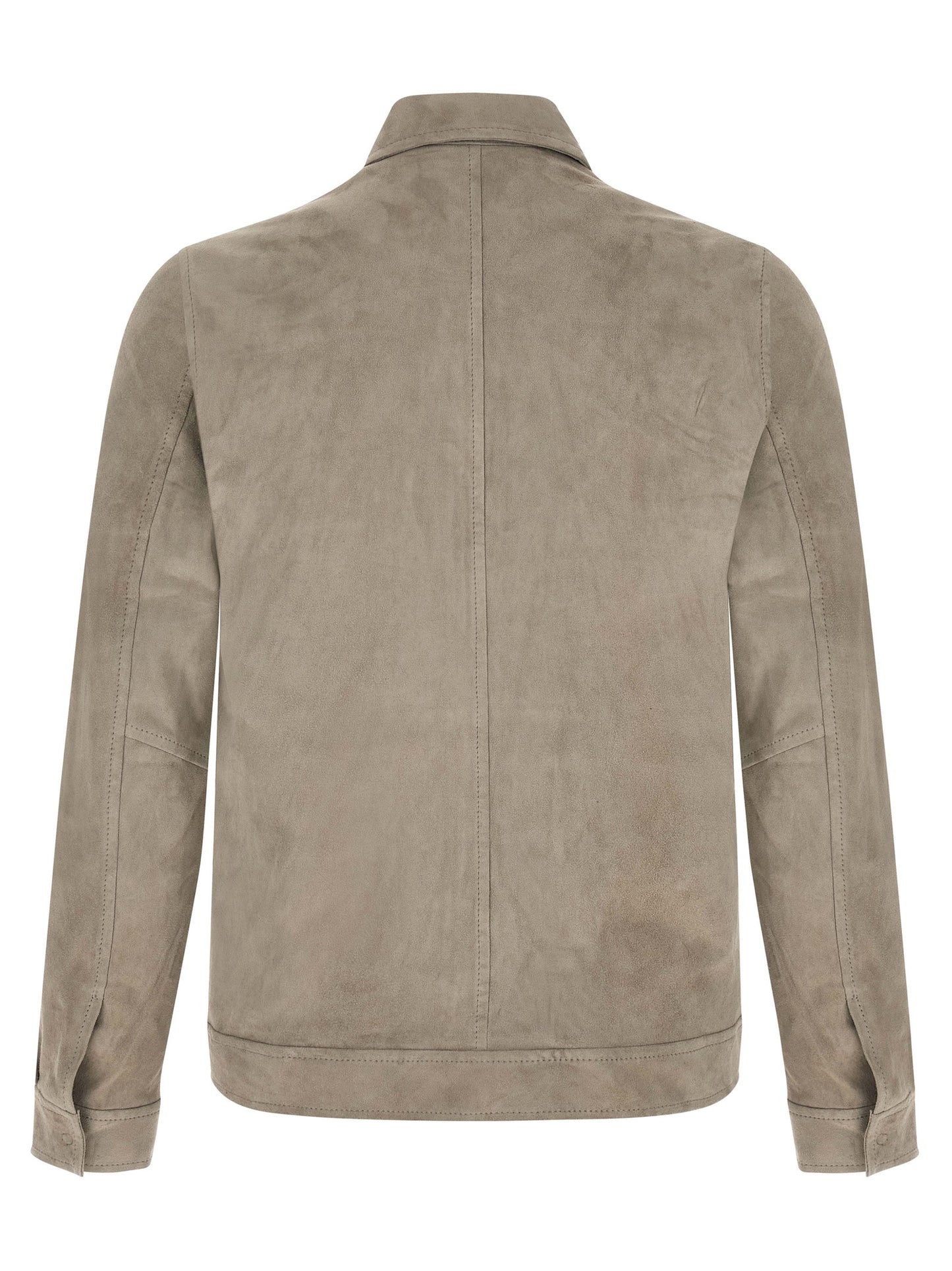 Jacket by GIORGIO BRATO for men in velour & suede lamb leather gray showcases a contemporary silhouette, detailed with a contemporary shirt-collar neckline and premium pockets for a sophisticated finish.