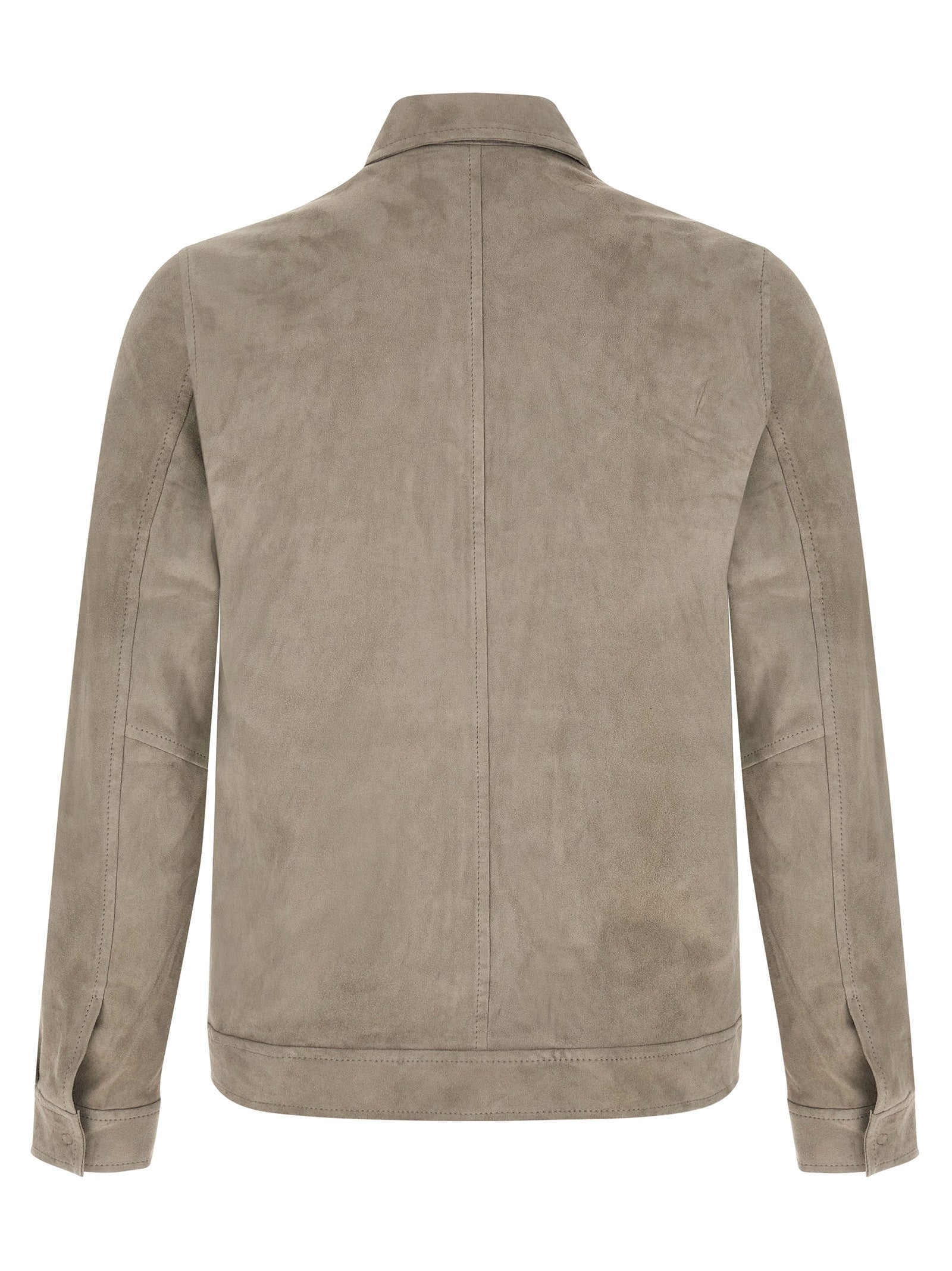 Jacket by GIORGIO BRATO for men in velour & suede lamb leather gray showcases a contemporary silhouette, detailed with a contemporary shirt-collar neckline and premium pockets for a sophisticated finish.