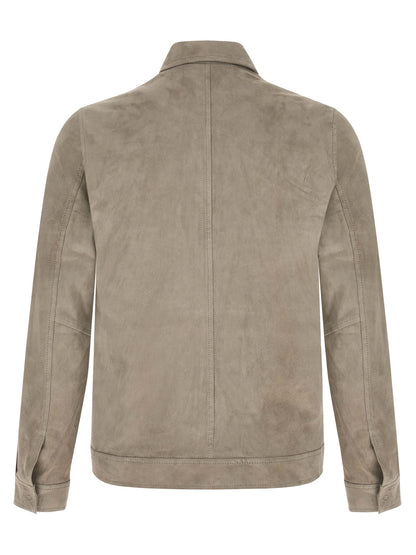 Jacket by GIORGIO BRATO for men in velour & suede lamb leather gray showcases a contemporary silhouette, detailed with a contemporary shirt-collar neckline and premium pockets for a sophisticated finish.