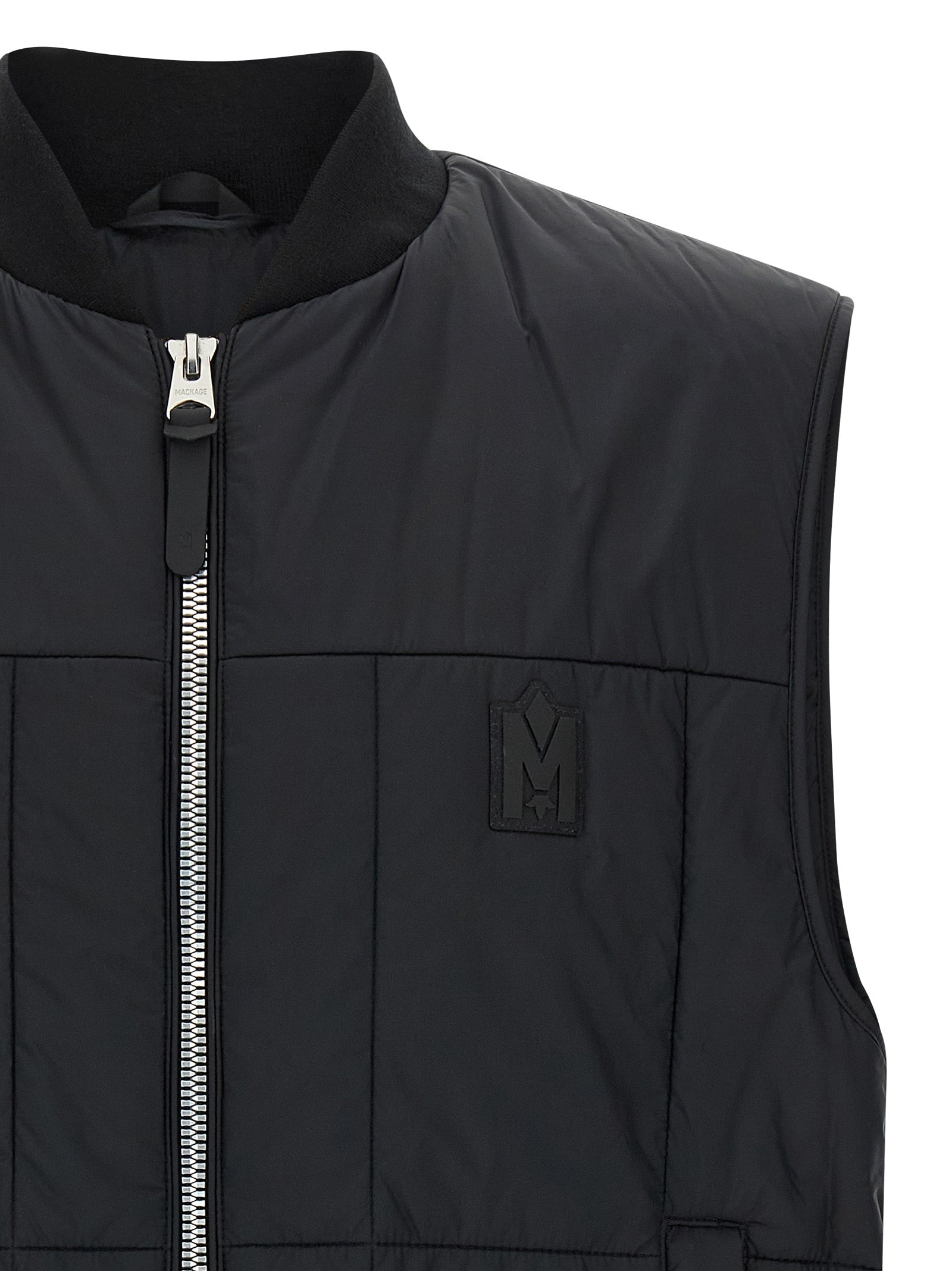 Vest by Mackage for men in nylon & silicone black & silver showcases a dynamic silhouette, perfectly balancing with a dynamic for a sophisticated, high-fashion look.