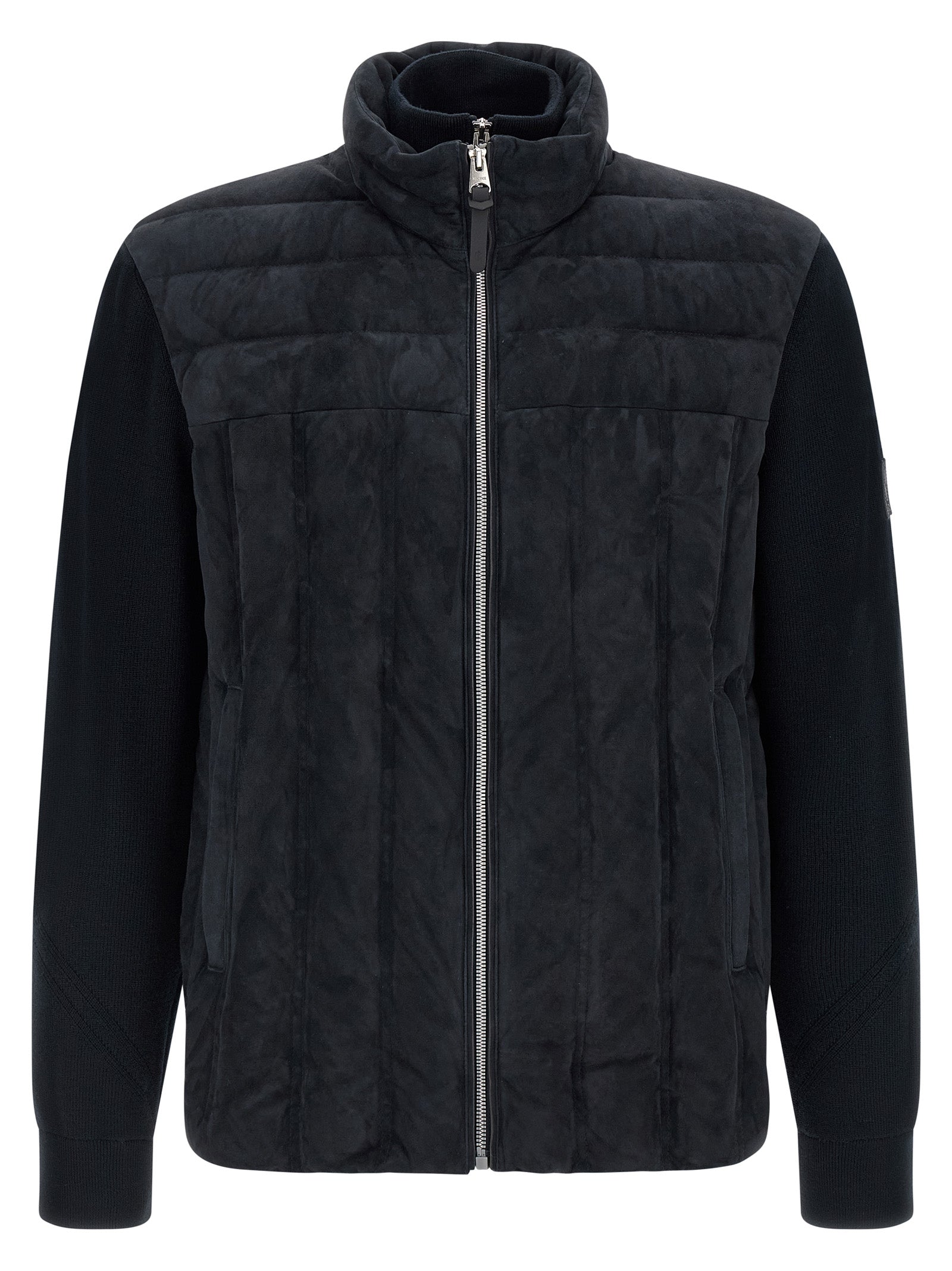 Overcoat by Mackage for men in virgin wool & suede leather blue features a contemporary silhouette showcasing a contemporary and refined pockets & insulated for a sophisticated finish.