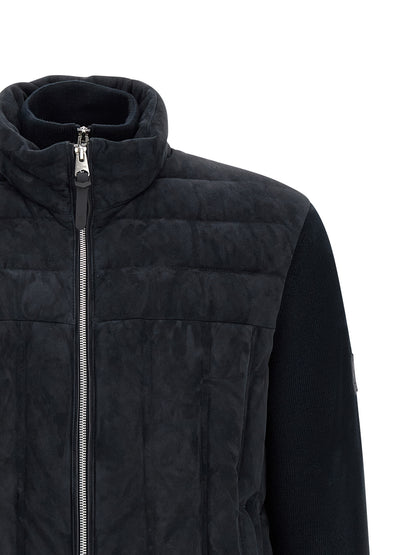 Overcoat by Mackage for men in virgin wool & suede leather blue features an satoral silhouette, showcasing a sophisticated and satoral pockets & insulated for a premium, timeless look.