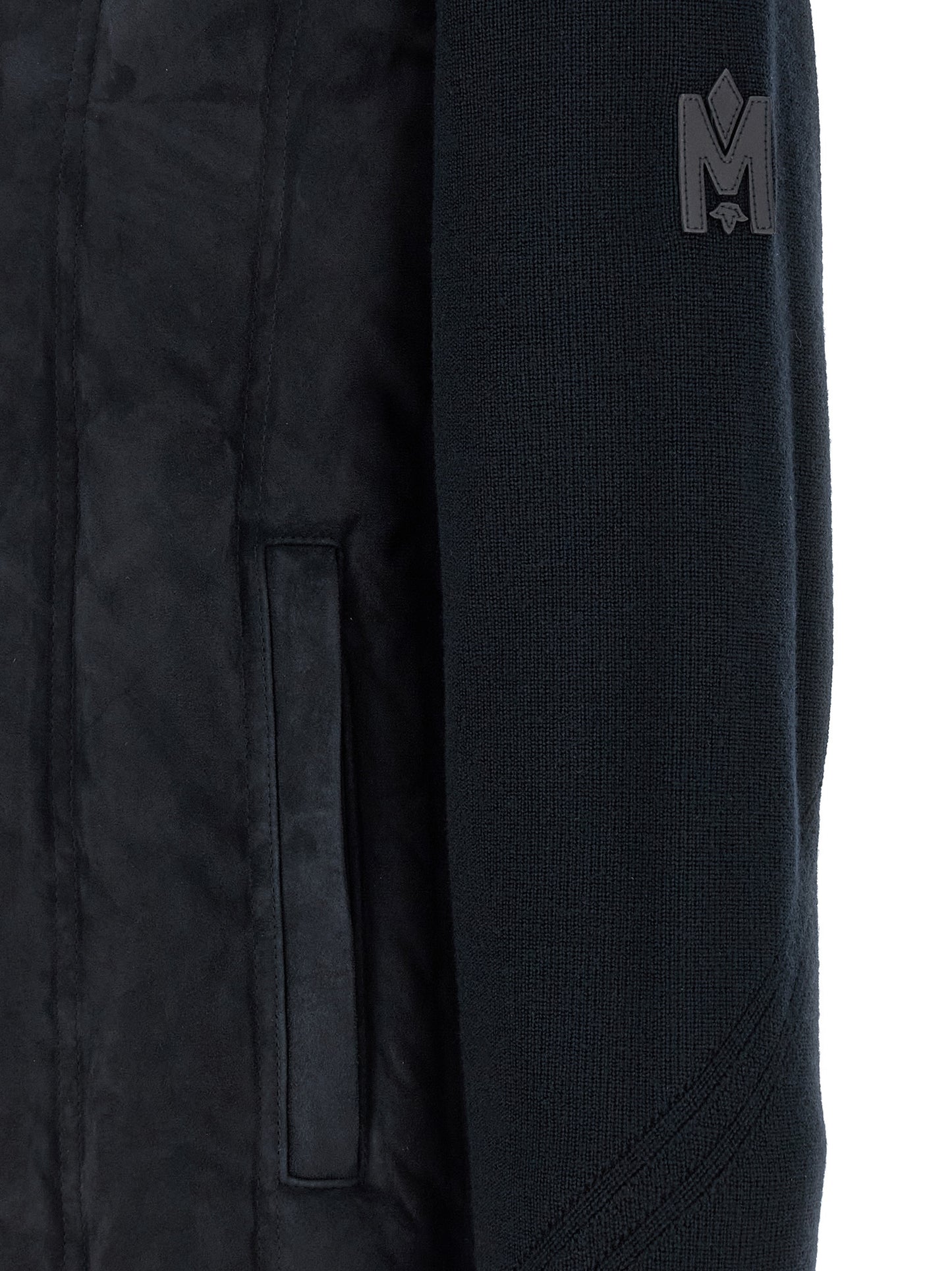 Overcoat by Mackage for men in virgin wool & suede leather blue features a cosy chic silhouette, artfully detailed with a sophisticated and premium pockets & insulated for a cosy chic finish.