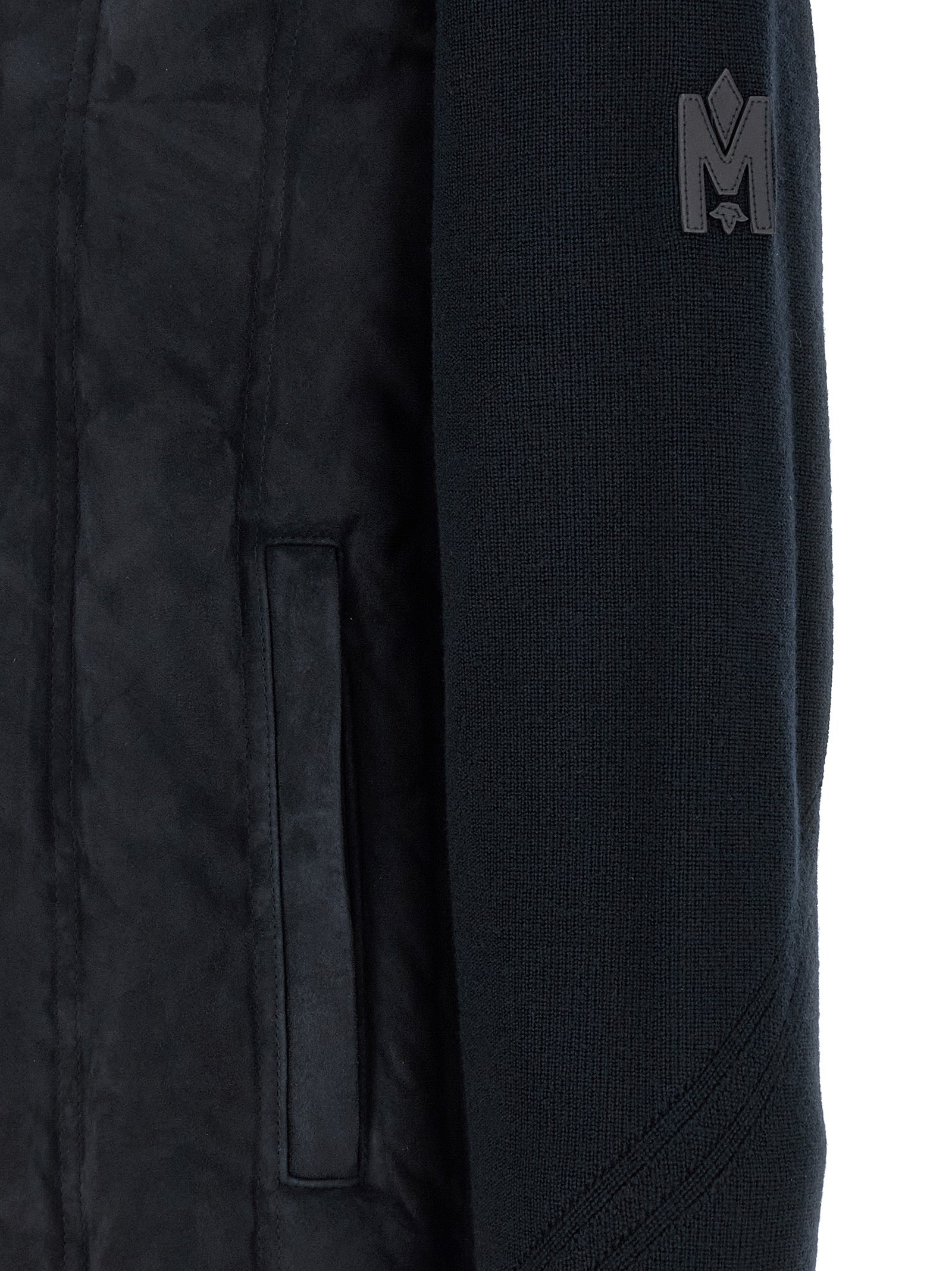 Overcoat by Mackage for men in virgin wool & suede leather blue features a cosy chic silhouette, artfully detailed with a sophisticated and premium pockets & insulated for a cosy chic finish.