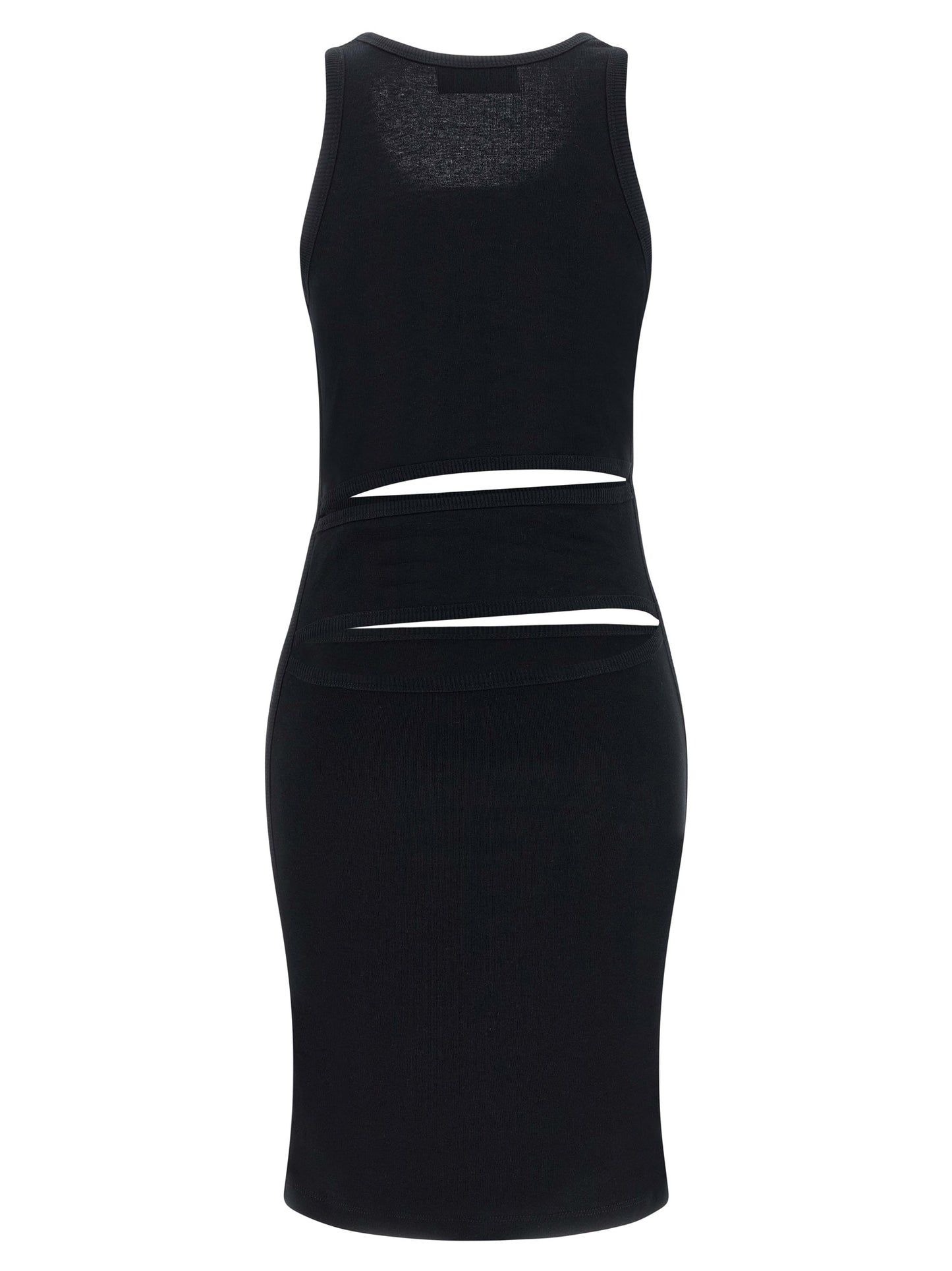 Dress by Coperni for women in organic cotton black features an eye catching silhouette with a sophisticated round neckline, elegant , and a refined short mini for a eye catching aesthetic.