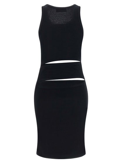 Dress by Coperni for women in organic cotton black features an eye catching silhouette with a sophisticated round neckline, elegant , and a refined short mini for a eye catching aesthetic.
